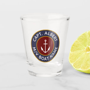 Captain Personalised Maroon Anchor Logo Shot Glass