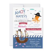 Captain Pirate Octopus Birthday Party Invitation