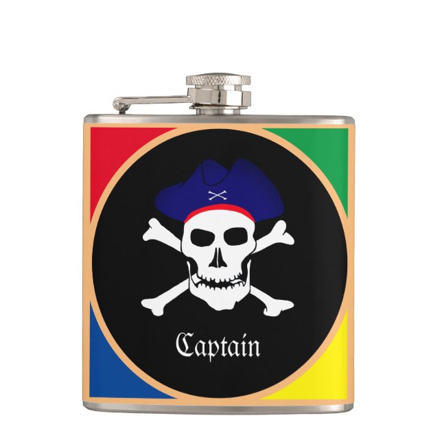 Captain & Pirates Flag - Treasure Island /party Hip Flask (Front)