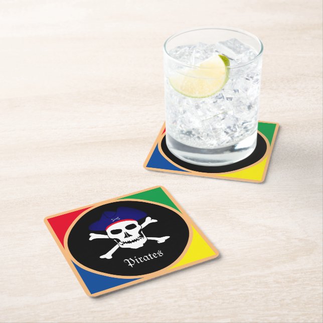 Captain & Pirates Flag - Treasure Island /party Square Paper Coaster (Insitu)