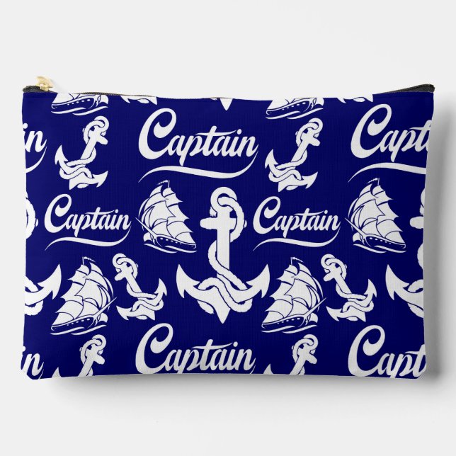 Captain Sailboat Anchor Nautical Design Accessory Pouch (Front)