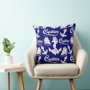 Captain Sailboat Anchor Nautical Design Cushion