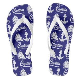 Captain Sailboat Anchor Nautical Design Flip Flops