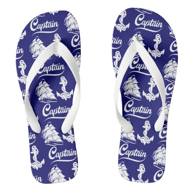 Captain Sailboat Anchor Nautical Design Flip Flops (Footbed)