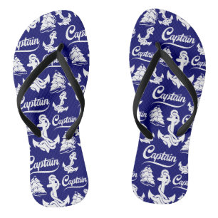 Captain Sailboat Anchor Nautical Design Flip Flops