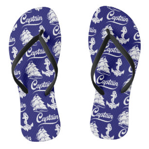 Captain Sailboat Anchor Nautical Design Flip Flops