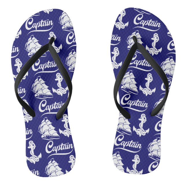 Captain Sailboat Anchor Nautical Design Flip Flops (Footbed)