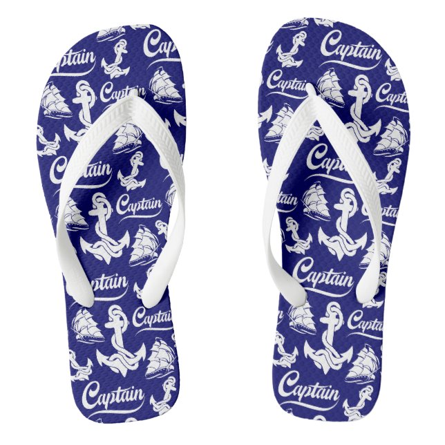 Captain Sailboat Anchor Nautical Design Flip Flops (Footbed)