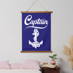 Captain Sailboat Anchor Nautical Design Hanging Tapestry