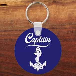 Captain Sailboat Anchor Nautical Design Key Ring