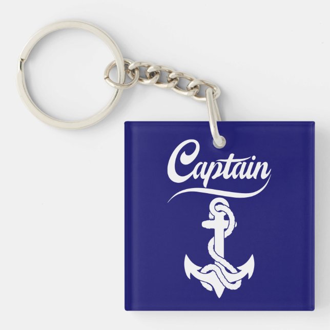 Captain Sailboat Anchor Nautical Design Key Ring (Front)