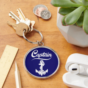 Captain Sailboat Anchor Nautical Design Key Ring
