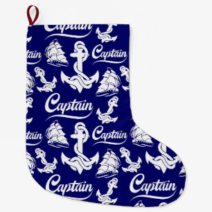 Captain Sailboat Anchor Nautical Design Large Christmas Stocking
