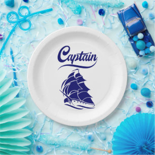 Captain Sailboat Anchor Nautical Design Paper Plate