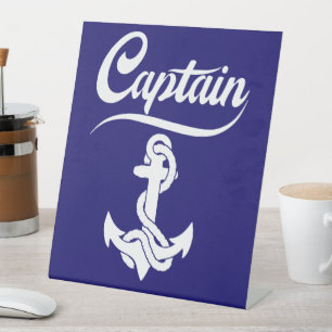 Captain Sailboat Anchor Nautical Design Pedestal Sign