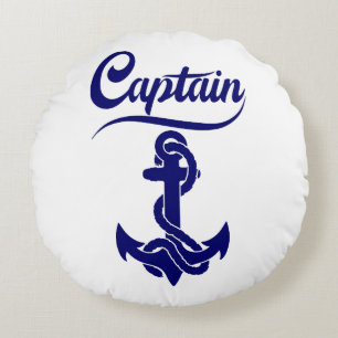 Captain Sailboat Anchor Nautical Design Round Cushion