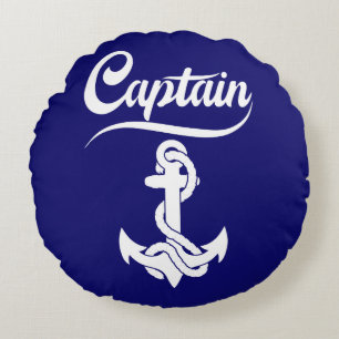 Captain Sailboat Anchor Nautical Design Round Cushion