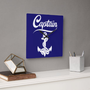 Captain Sailboat Anchor Nautical Design Square Wall Clock