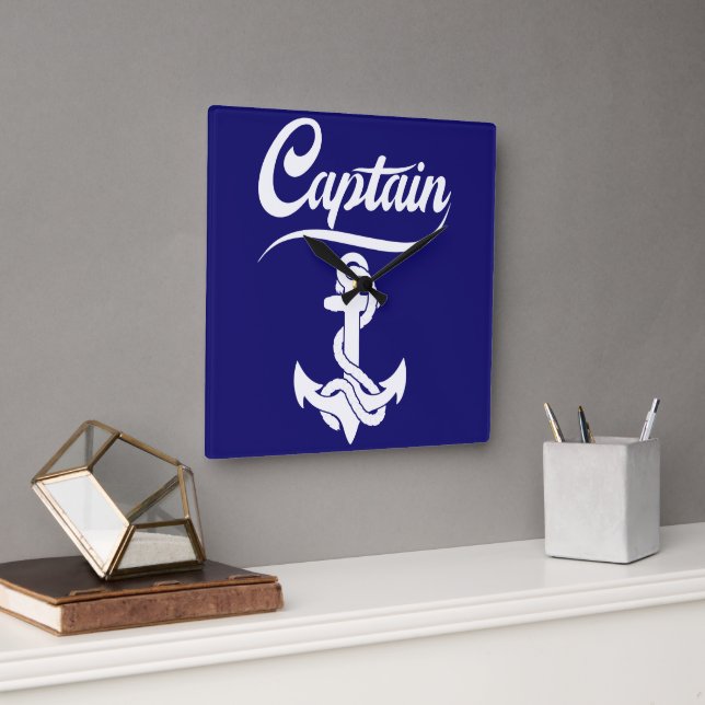 Captain Sailboat Anchor Nautical Design Square Wall Clock (Office)