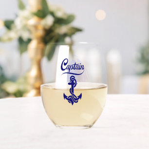 Captain Sailboat Anchor Nautical Design Stemless Wine Glass
