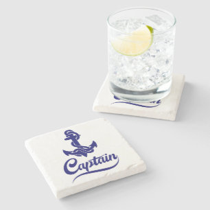 Captain Sailboat Anchor Nautical Design Stone Coaster