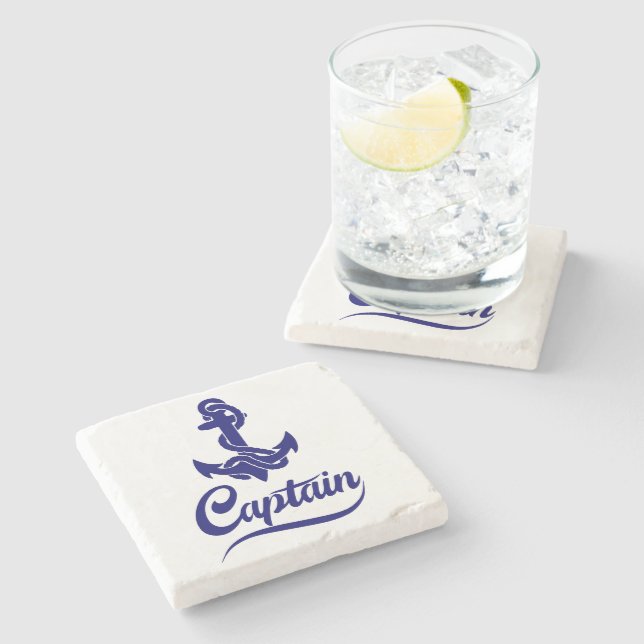 Captain Sailboat Anchor Nautical Design Stone Coaster (Side)
