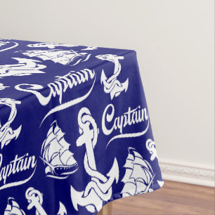 Captain Sailboat Anchor Nautical Design Tablecloth