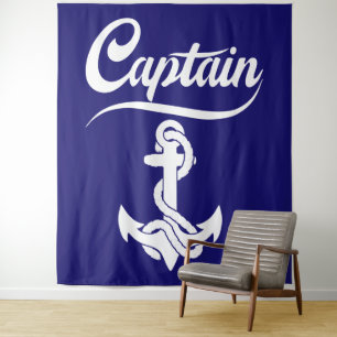 Captain Sailboat Anchor Nautical Design Tapestry