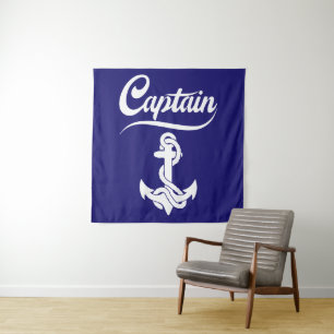 Captain Sailboat Anchor Nautical Design Tapestry