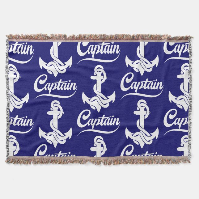 Captain Sailboat Anchor Nautical Design Throw Blanket (Front)