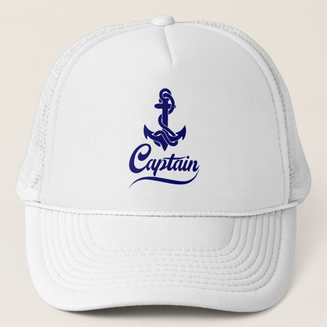 Captain Sailboat Anchor Nautical Design Trucker Hat (Front)