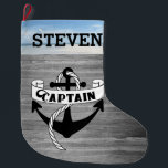 Captain Sailing Anchor Sailor Beach Name Nautical Large Christmas Stocking<br><div class="desc">A sailing themed Christmas stocking for the sailor in your life. This design features an anchor with a Captain banner.  Personalize the name ====DESIGN TIP===== Hit the CUSTOMIZE button to resize the text for longer or shorter names.</div>