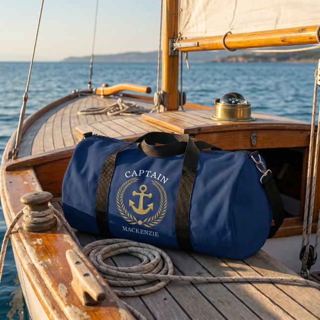 Captain Sailor Personalised Anchor  Duffle Bag (Captain Sailor Personalized Anchor Duffle Bag by Ricaso - add your name or boat name.)