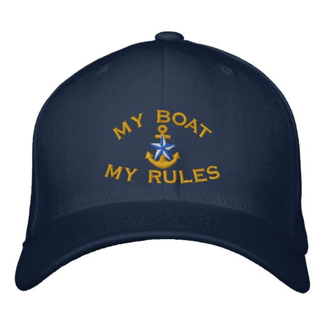 Captain says My Boat My Rules Blue Star Anchor Embroidered Hat (Front)