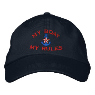 Captain says My Boat My Rules Red Star Anchor Embroidered Hat