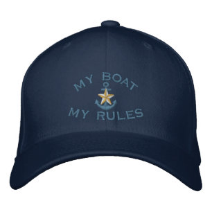 Captain says My Boat My Rules White Star Anchor Embroidered Hat