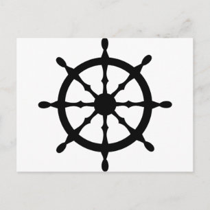 captain ship steering wheel postcard