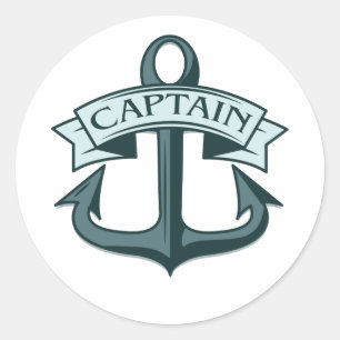 Captain Ships Anchor Wooden Box Sign Classic Round Sticker