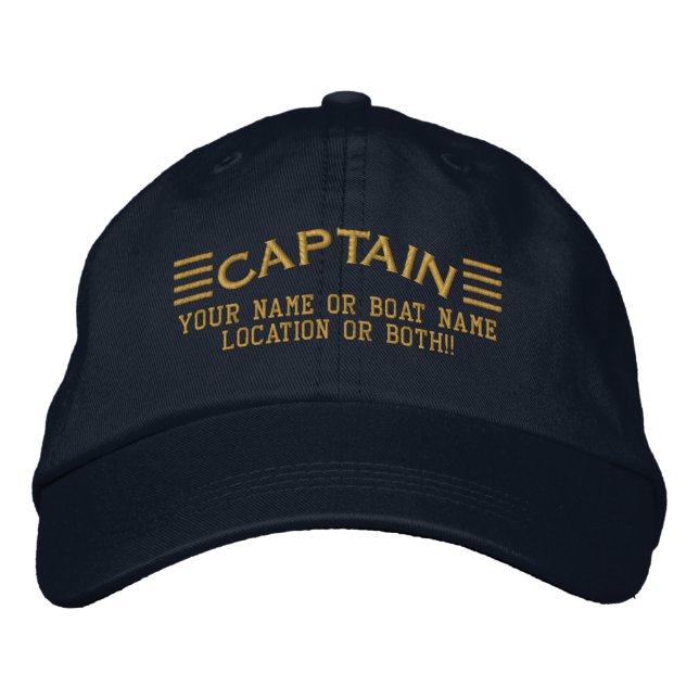 CAPTAIN Stripes Personalised Your Name Boat Local Embroidered Hat (Front)