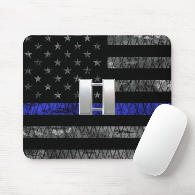 Captain Thin Blue Line Distressed Flag Mouse Mat (With Mouse)