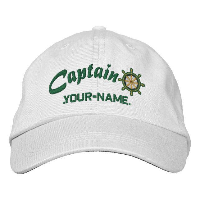 CAPTAIN Wheel Customisable Your Name Vessel Embroidered Hat (Front)