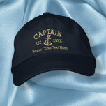 Captain With Anchor Personalised Embroidered Hat<br><div class="desc">Embroidered Captain cap .. ideal for sailors .. captain and rope and anchor personalised cap from Ricaso</div>