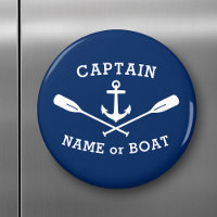 Captain with Boat Name Anchor Oars White Navy Blue