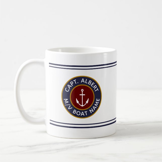 Captain with Your Name Maroon Nautical Anchor Mug (Left)