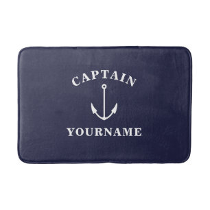 Captain with Your Name Nautical Anchor Bath Mat