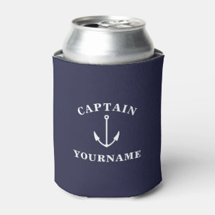 Captain with Your Name Nautical Anchor Can Cooler