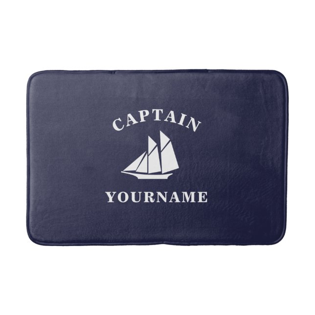 Captain with Your Name Sailboat Nautical Bath Mat (Front)