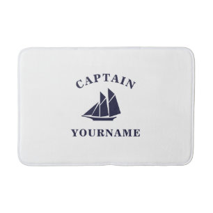 Captain with Your Name Sailboat Nautical Bath Mat