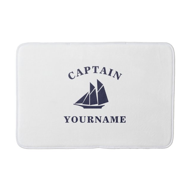 Captain with Your Name Sailboat Nautical Bath Mat (Front)