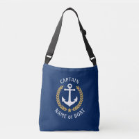 Captain Your Boat Name Anchor Gold Laurel Navy